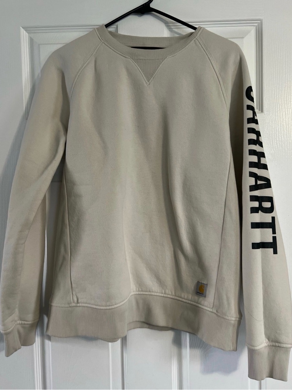 Carhartt Crewneck Sweatshirt in Cream with Black Sleeve Logo